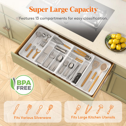 Lifewit Large Silverware Drawer Organizer, Expandable From 21 to 36 Inches, BPA Free Plastic Utensil Tray for Kitchen, Adjustable Flatware and Cutlery Holder for Spoons Forks Knives, Black
