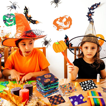 Tudomro 32 Pcs 10 x 10 Inches Halloween Fabric Holiday Quilting Cloth Fat Quarters Printed Sewing Craft Bat Pumpkin Ghost Skull Fabric for DIY Halloween Decor Patchwork Supplies