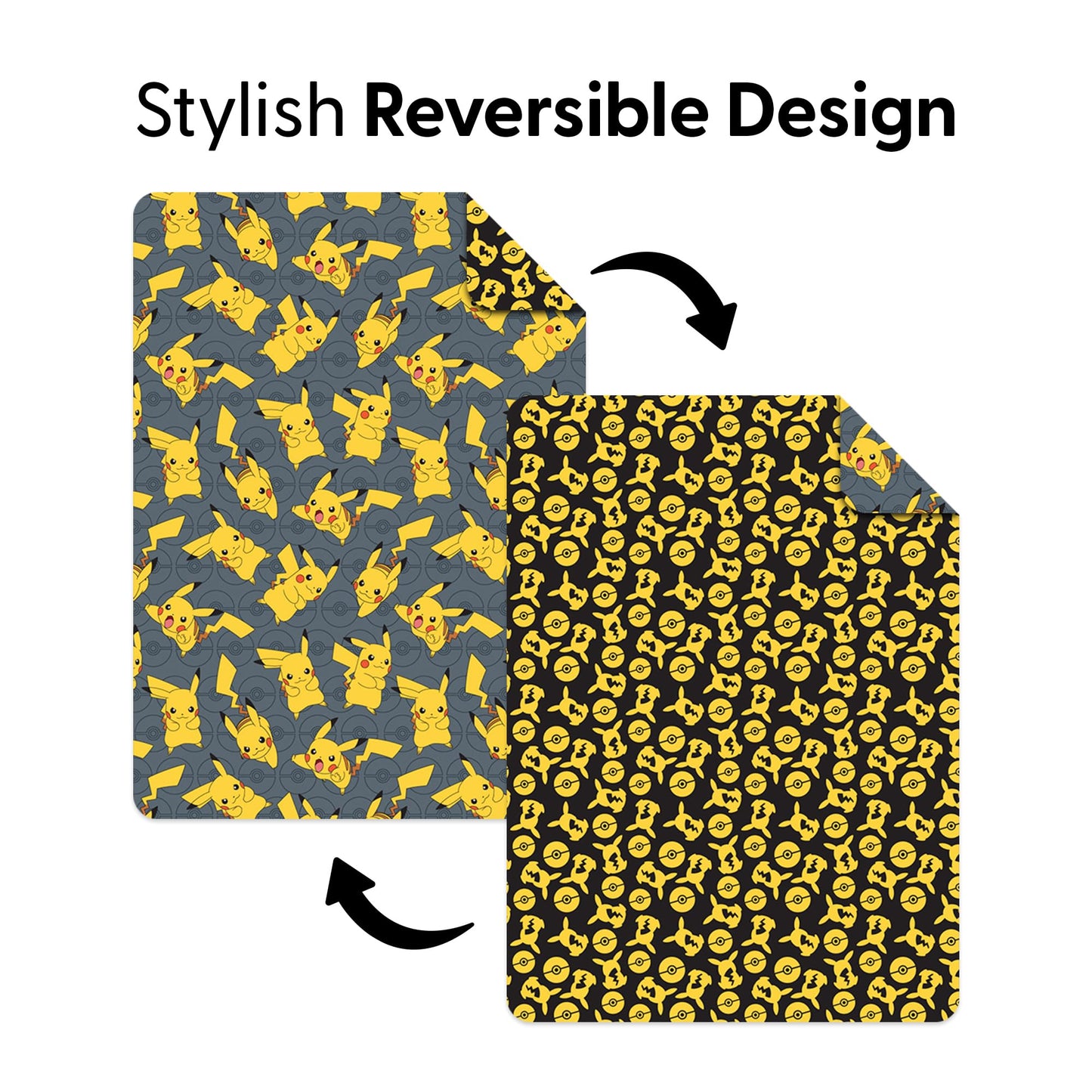 Northwest Pokemon Company Reversible Twin Quilted Blanket - Pikachu & Pokeball Pattern for Anime Fans, Cozy Blanket for Bed, Game Room or Couch, 60x90 inches
