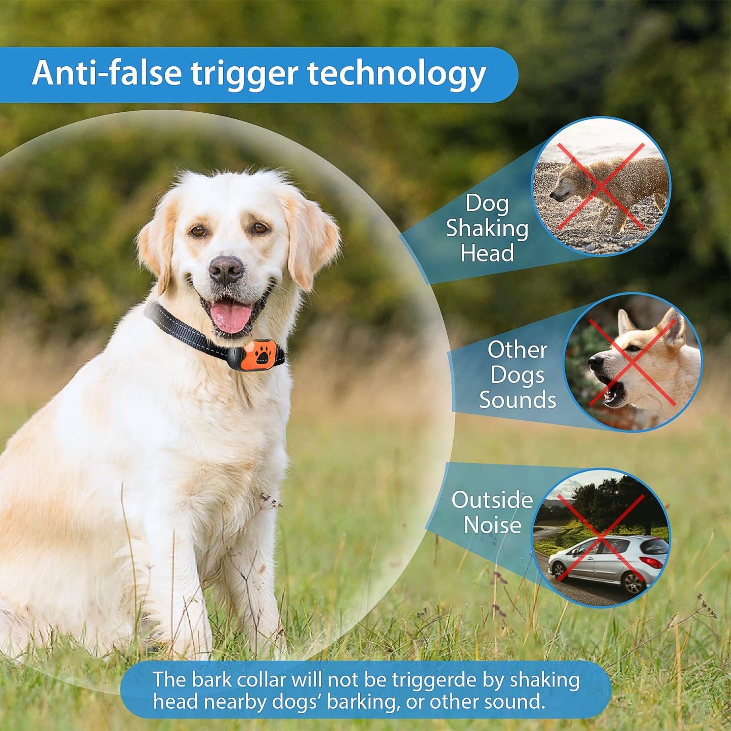 PcEoTllar Rechargeable Bark Collar - Humane Dog Barking Collar with Vibration & Beep - No Shock Anti Bark Collar effective for Small/Medium/Large Dogs, Anti Barking