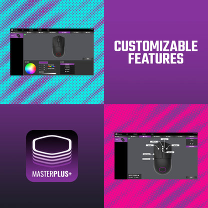 Cooler Master MM712 Wireless Gaming Mouse Black with Adjustable 19,000 DPI, 2.4GHz and Bluetooth , Ultraweave Cable, PTFE Feet, RGB Lighting and MasterPlus+ Software