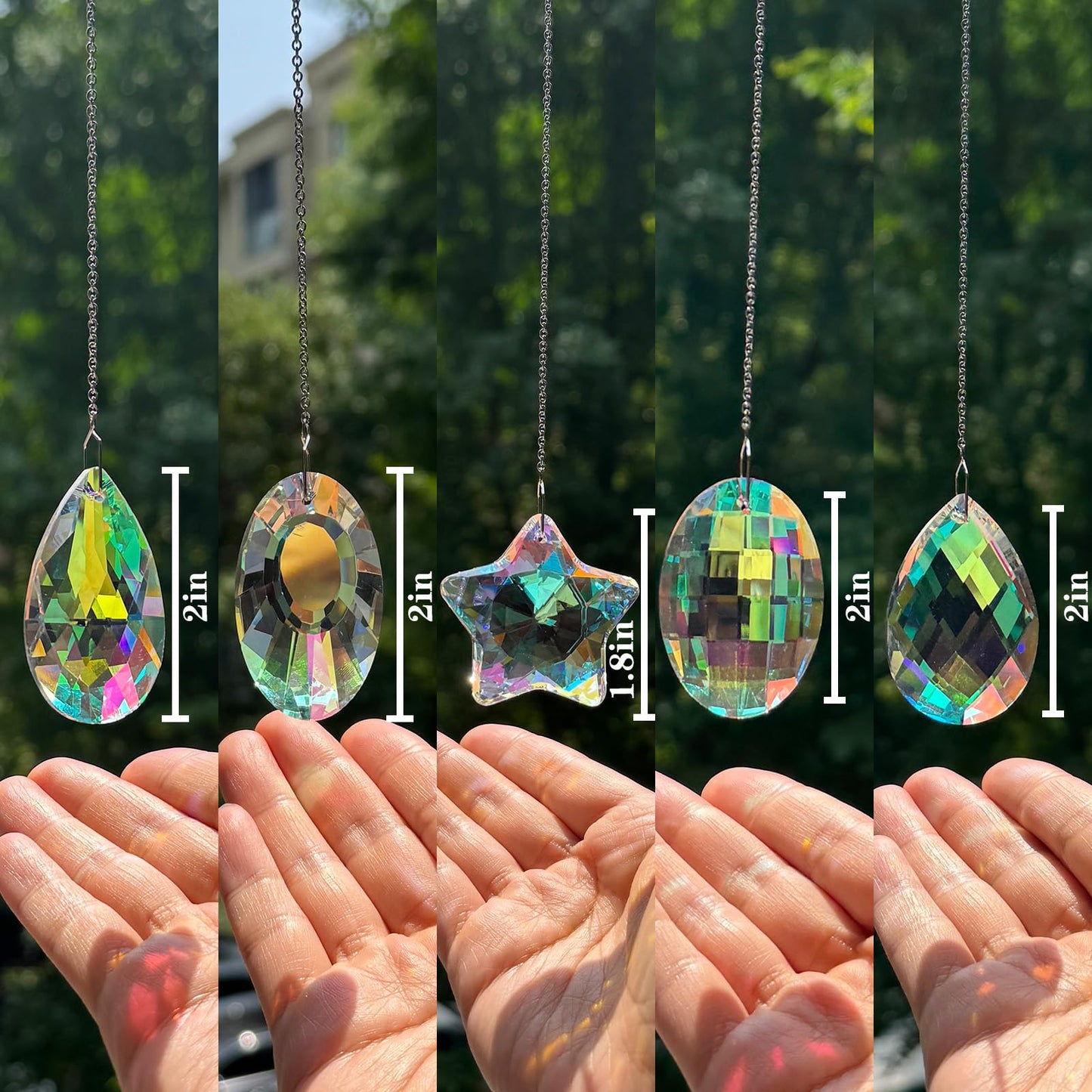 5PCS Crystal Sun Catcher Prisms,Rainbow Maker for Room, Windows,Garden Fantasy Aesthetic Home Decor,Hanging Suncatchers with Glass Prism (Star)