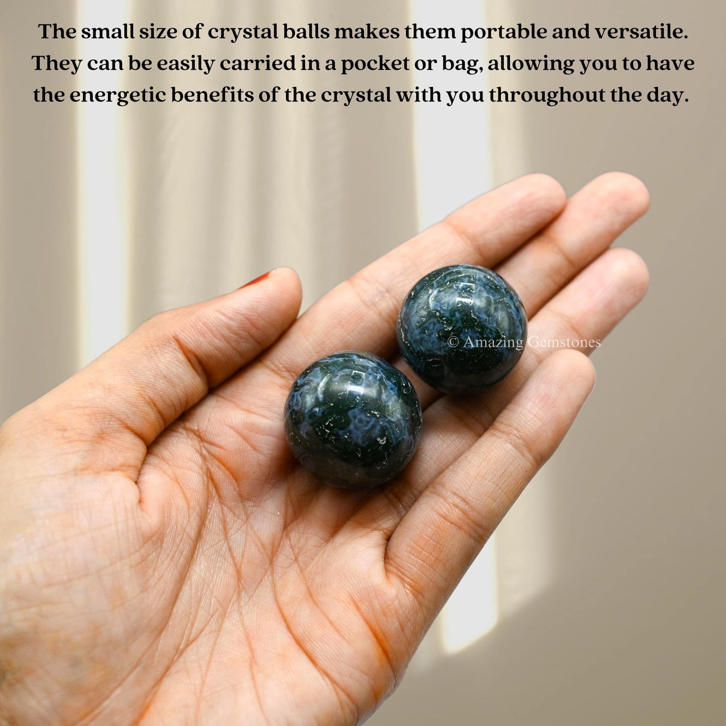 Amazing Gemstone Moss Agate Crystal Ball - 1" Inches Crystal Sphere Meditation Balls for Witchcraft and Decorative Balls - Crystals and Healing Stones Beginners Gift (Pack of 1)