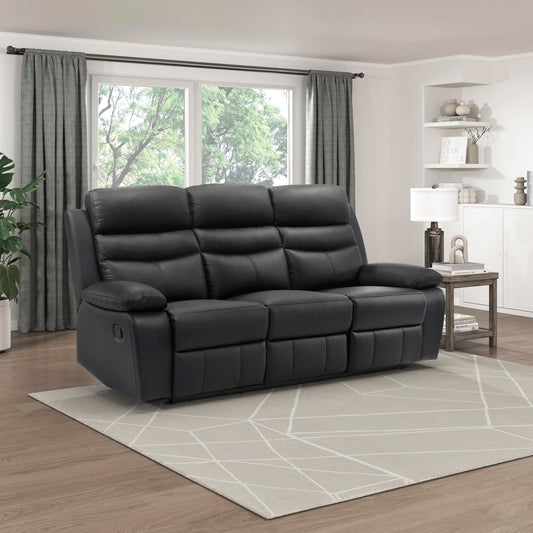Lexicon 86.5" W Manual Reclining Sofa, Top Grain Leather Match Reclining Sofa, Home Theater Seating, Wall Hugger Recliner Couch, Manual Double Recliner RV Couch for Living Room, Black
