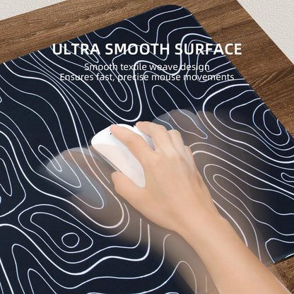 VOVIPO 3 in 1 Wireless Charging Mouse Pad, Gift for Dad/Office Manager,Wireless Charger Compitable with iPhone/Watch/airpods. Wireless Charging Desk Mat 90 x 40cm,Black Topographic Computer Desk Pad