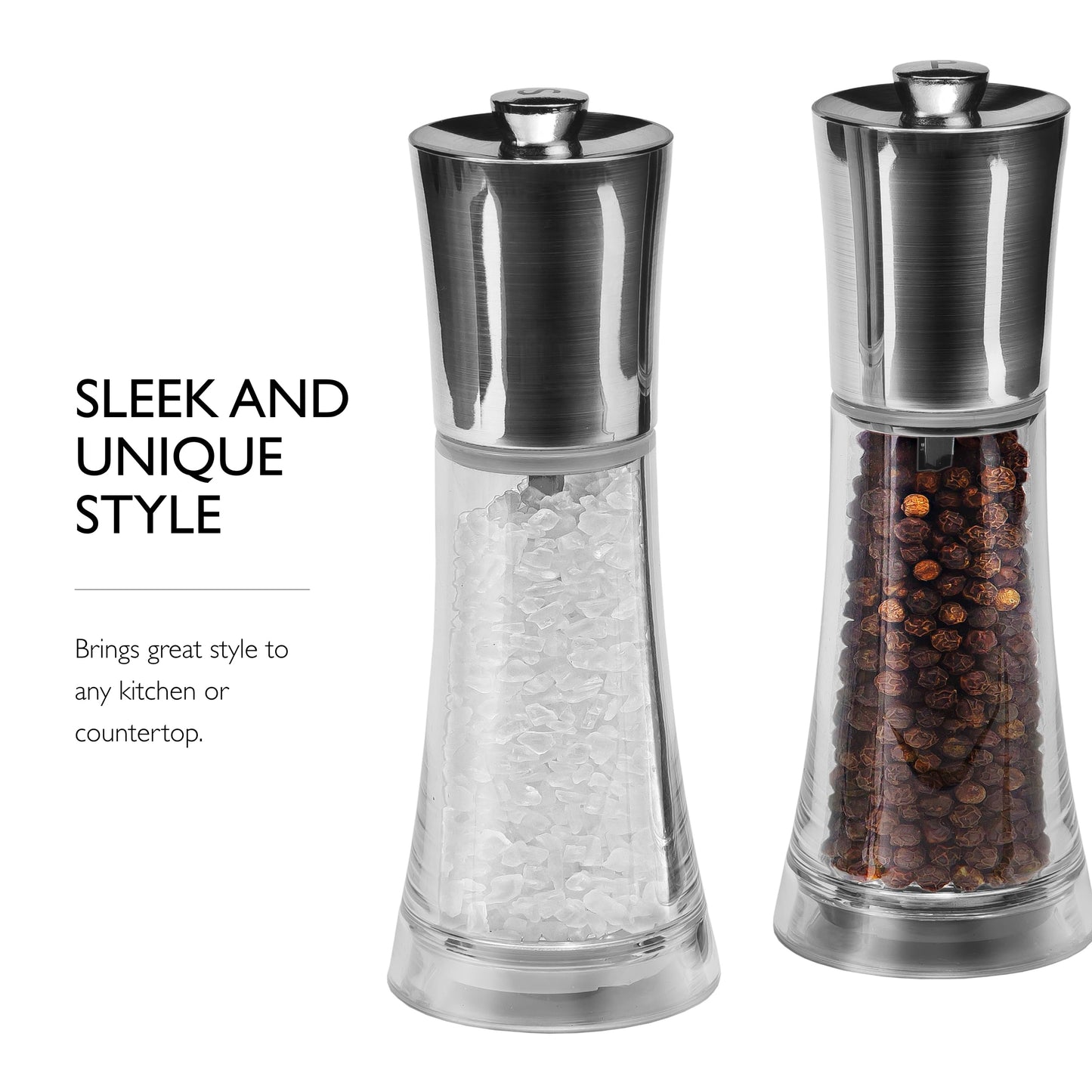Cole & Mason Everyday Style Salt & Pepper Mill Gift Set - Salt & Pepper Shakers - Everyday Kitchen Tool & Home Essentials - Acrylic & Stainless Steel Shaker Set