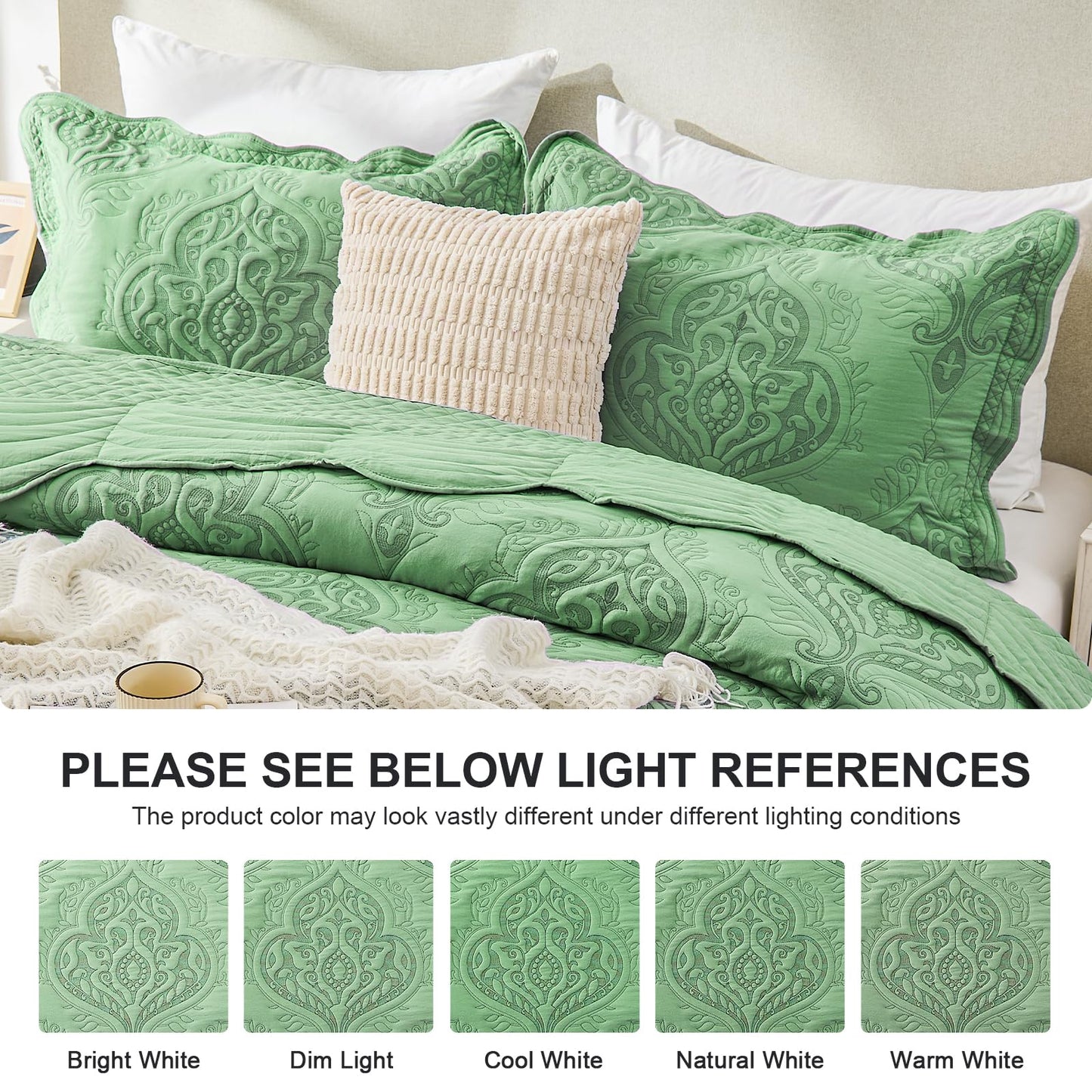 DaisyHuang Oversized Bedspread Coverlet Set Full Size - Lightweight Bedding Cover - Beautiful Stitching - 4 Piece Reversible Bedspread, Olive Green
