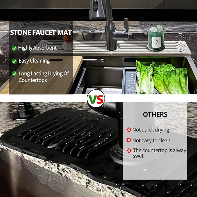 Kitchen Faucet Absorbent Mat, 15.7" Long Stone Faucet Mat