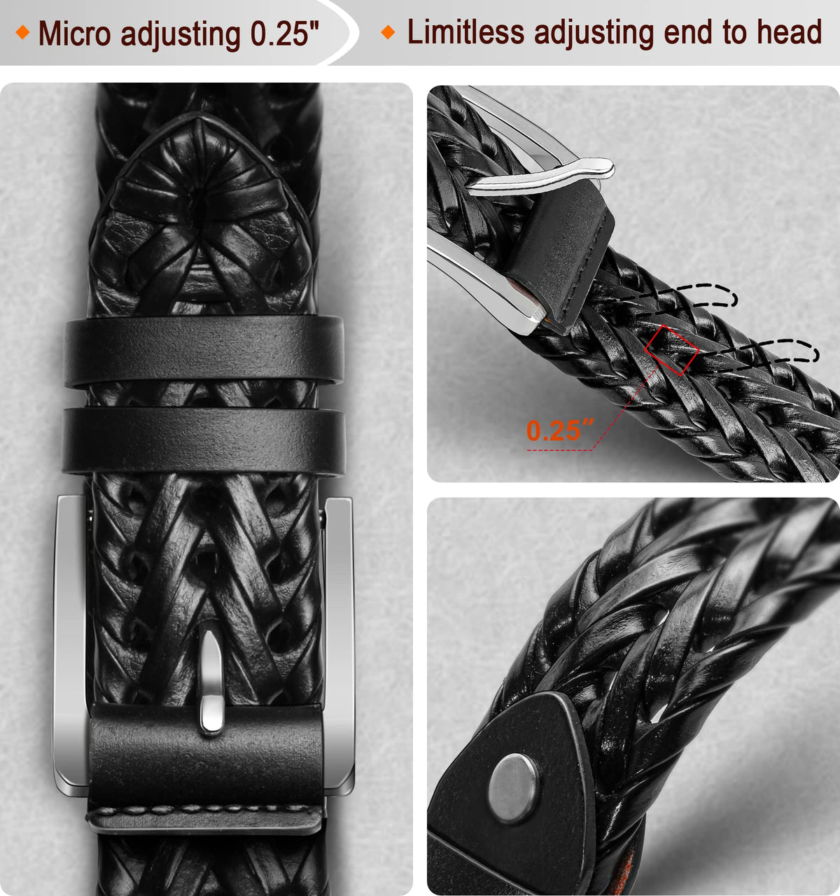 BULLIANT Mens Belts,Leather Woven Braided Belts for Gift Men Casual Jeans Golf(Black,28"-32" Waist Adjustable)