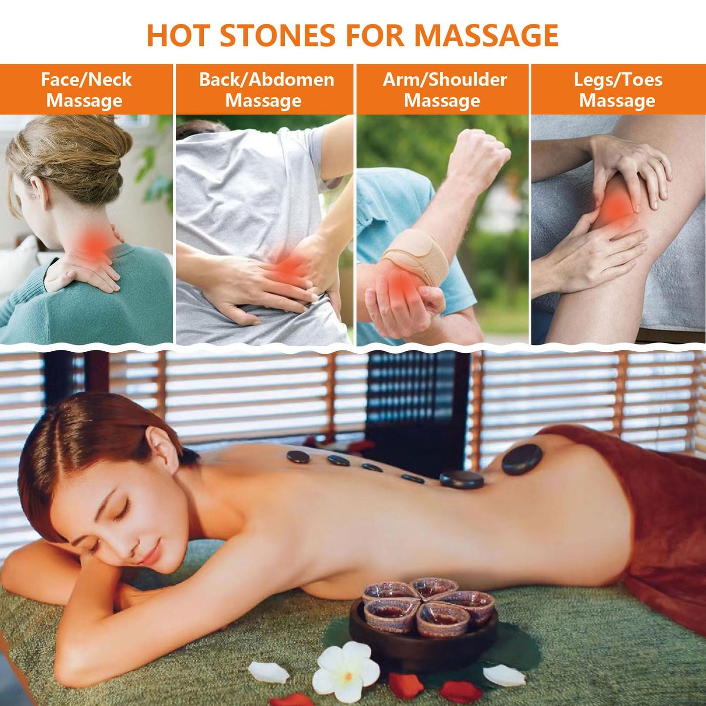 MINGJISHIYE Hot Stone Massage, 10-Piece Portable Massage Stone Set with Basalt and Heater, for Hydrotherapy Heating Treatment. (10PCS)