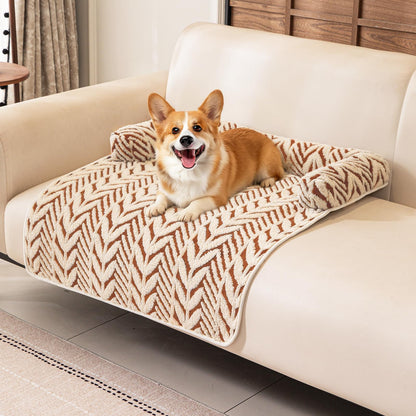 Calming Dog Bed Mats with Neck & Head Support, Soft Flannel Pet Couch Bed for Small and Medium Dogs & Cats, Pet Washable Couch Covers for Sofa