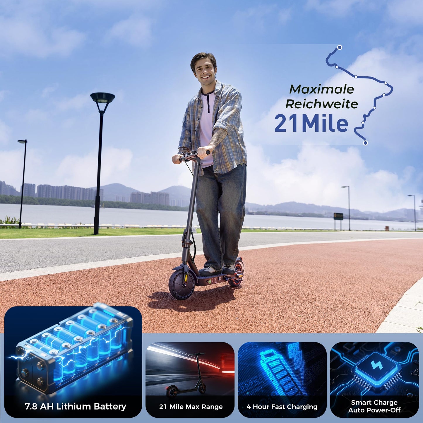 WAWSCOTE Electric Scooter - Electric Scooter Adults, 500W/1500W Motor, 18/21/25 Max MPH, 21/28 Miles Max Range, APP Control, Double Braking Systems, 8.5’’ Tire, Foldable E-Scooter