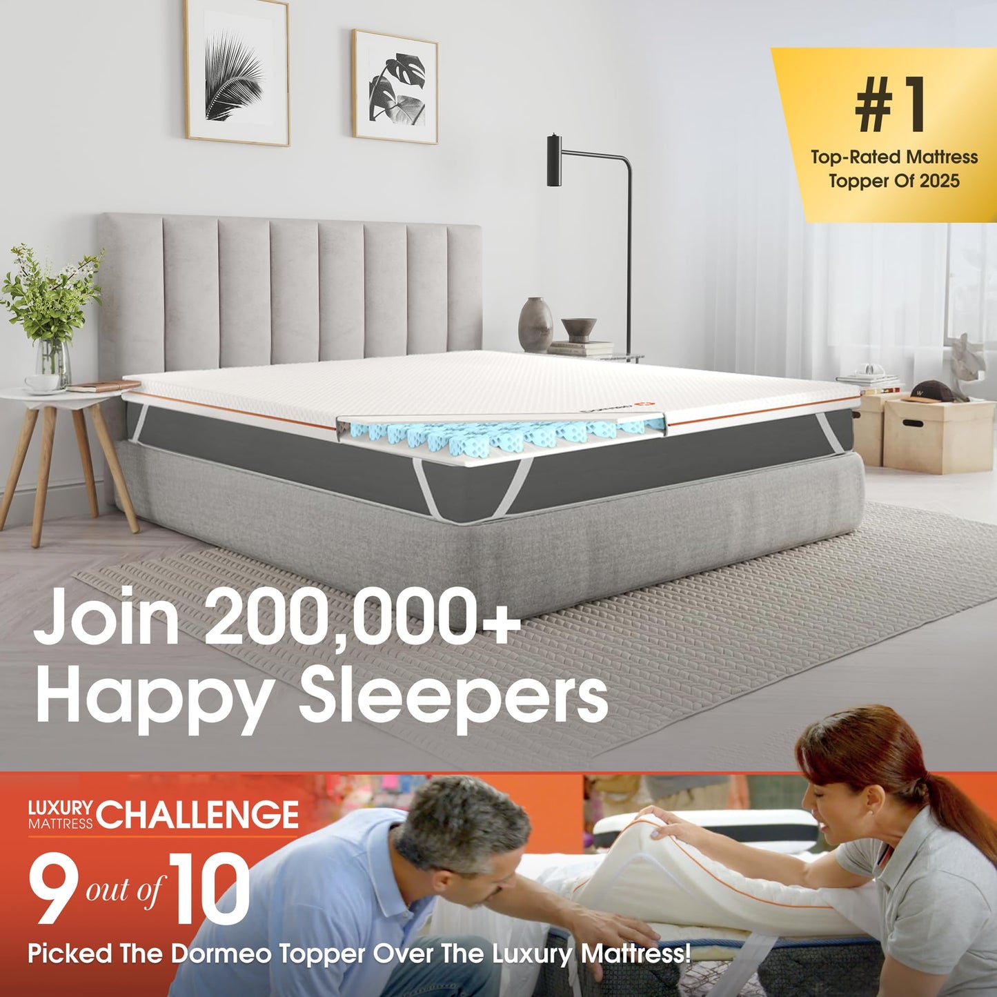 Dormeo Premium Queen Breathable Mattress Topper with 3-Zone OctaspringⓇ Technology for Optimal Back Support, Anti-Slip Bottom, Topper Only - Mattress Not Included