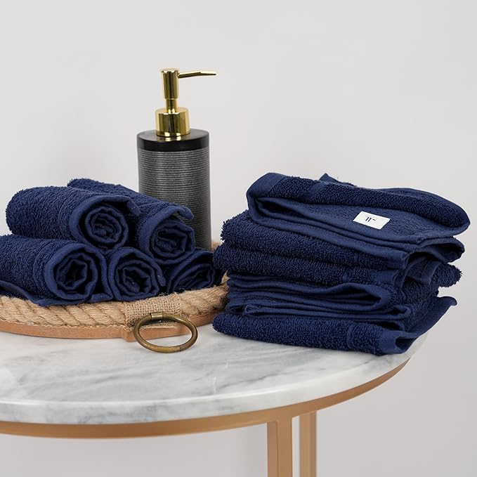 Tens Towels Pack of 12 Washcloths, 12 x 12 Inches, Lighter Weight, Quick to Dry