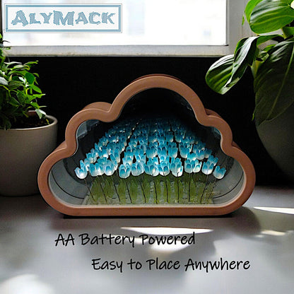 ALYMACK Handmade Tulip Lamp Fully Assembled - Flower Night Light Cuteness Lamps - Tulip and Rose Infinity Mirror in a Glass - Gift for Women or Girl - Lampara de Tulipanes Infinitos (Blue, AA)