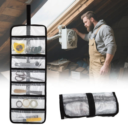 Small Roll Up Storage Bag, 6 Pockets Roll Up Tool Kit, Suitable for Mechanics, Kitchen Storage, Art Sketching, Travelling, Potter's Tools, Office Objects, Transparent and Visible, Space-Saving 4 Pack