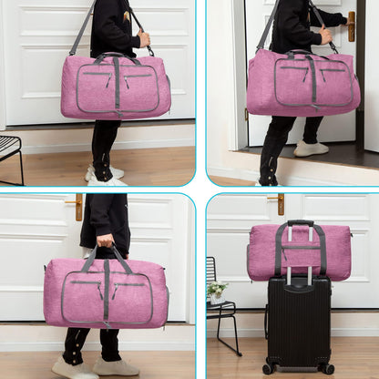 Travel Duffle Bag for Men, 85L Foldable Travel Duffel Bag with Shoes Compartment Overnight Bag for Men Women Waterproof & Tear Resistant (Light Purple)