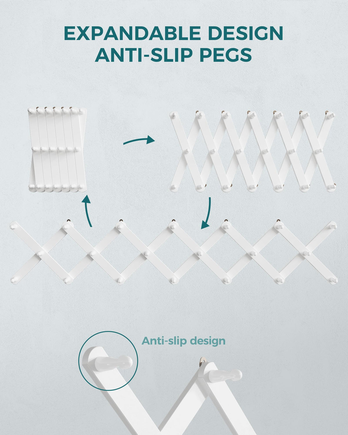 OROPY Accordion Wall Hanger with 20 Pegs, Expandable Wooden Coat & Hat Rack