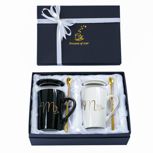 Jumway Mr and Mrs Coffee Mugs Set - Unique Wedding Gifts For Bride and Groom - His and Hers Anniversary Present Husband and Wife -Engagement Gifts For Him Her For Parents for Valentine's day