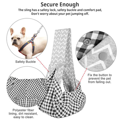 CUBY Puppy Dog Carrier, Pet Dog Sling Carrier for Small Medium Dogs Hands-free Sling Cat Carrier Comfortable Widen Shoulder Strap Double-sided Pouch Shoulder (Striped Grey, Cotton)