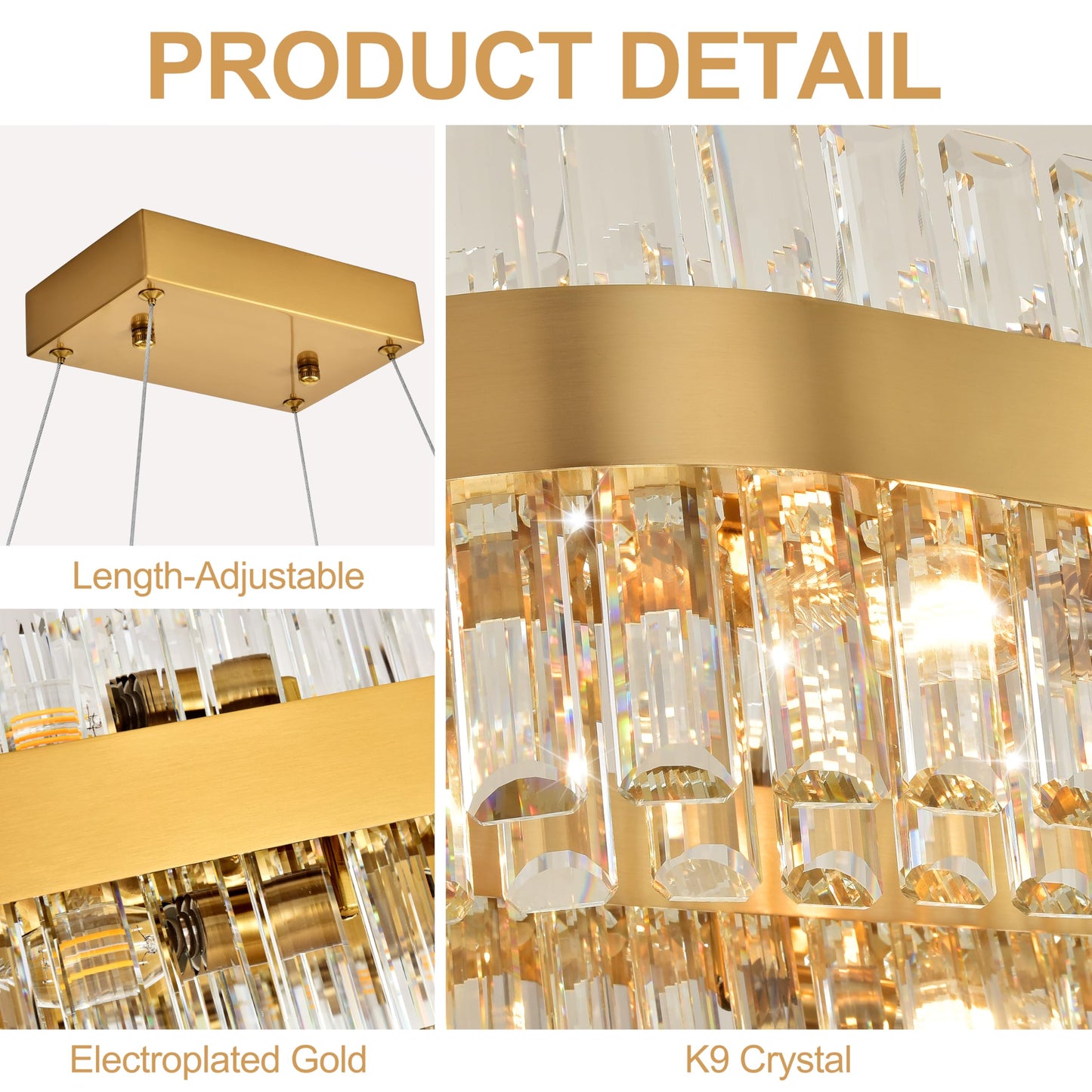 MADEM Modern Chandelier for Dining Room,16-Light Brass Gold 2-Tiers Rectangle Chandelier with Adjustable Length 51.18",Crystal Chandelier for Living Room, Dining Room,Kitchen Chandelier Over Table
