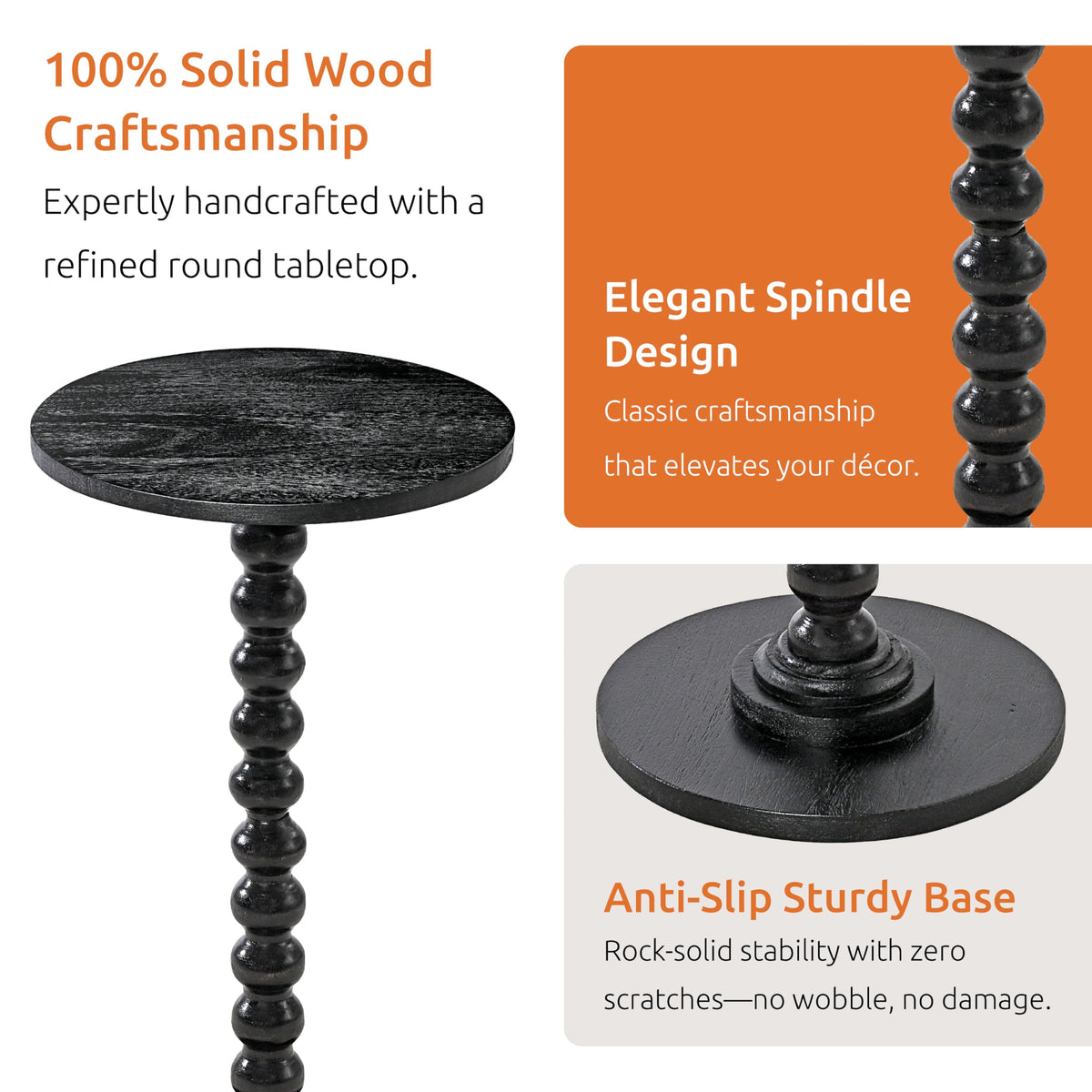 LIVINGNISH Solid Wood Round Side Table for Living Room, Bedroom and Office — Handcrafted 22-Inch End Table, Bedside Nightstand, Accent Table for Small Spaces with Tool-Free Assembly- Charcoal Gray