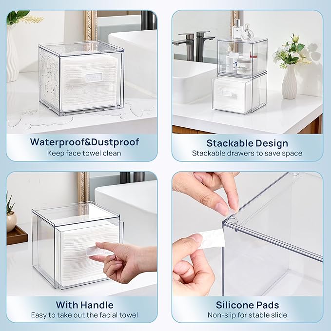 Vtopmart Disposable Facial Towels Holder, Acrylic Box Hold 50 Count, Stylish