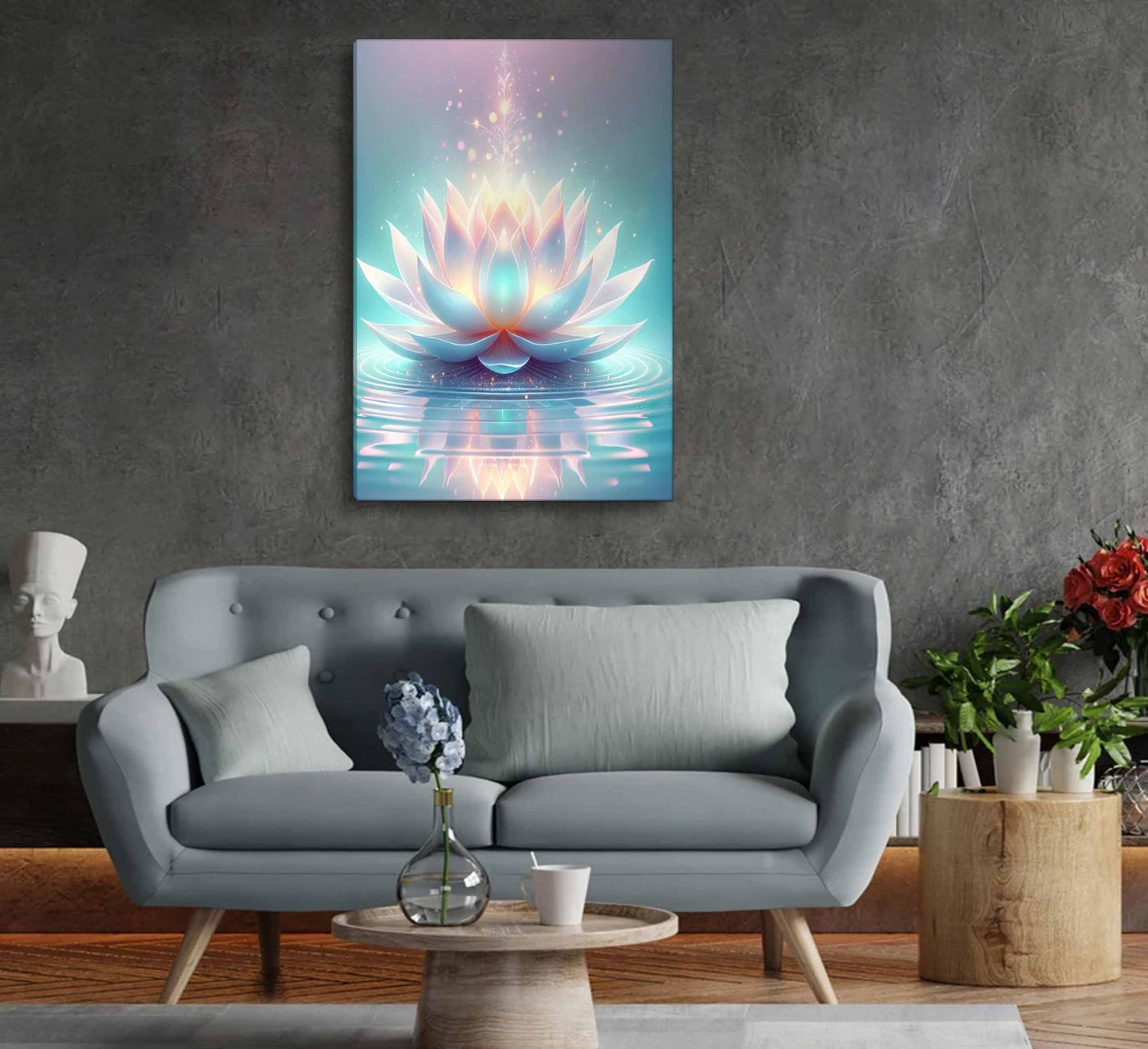 Zen Canvas Wall Art White and Blue Lotus Flower Bloom in Water Picture Yoga Spa Meditation Spiritual Room Wall Decor Poster Print Artwork for Bathroom Bedroom Office Yoga Room Home Decoration