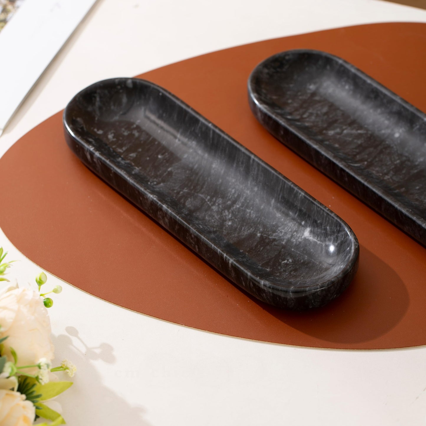 10.6’’ Marble Tray, Decorative Bowl for Home Decor, Natural Marble Key Bowl, Candy Bowl, Decorative Tray for Entryway Table, Vanity and Bathroom Countertop(Black)