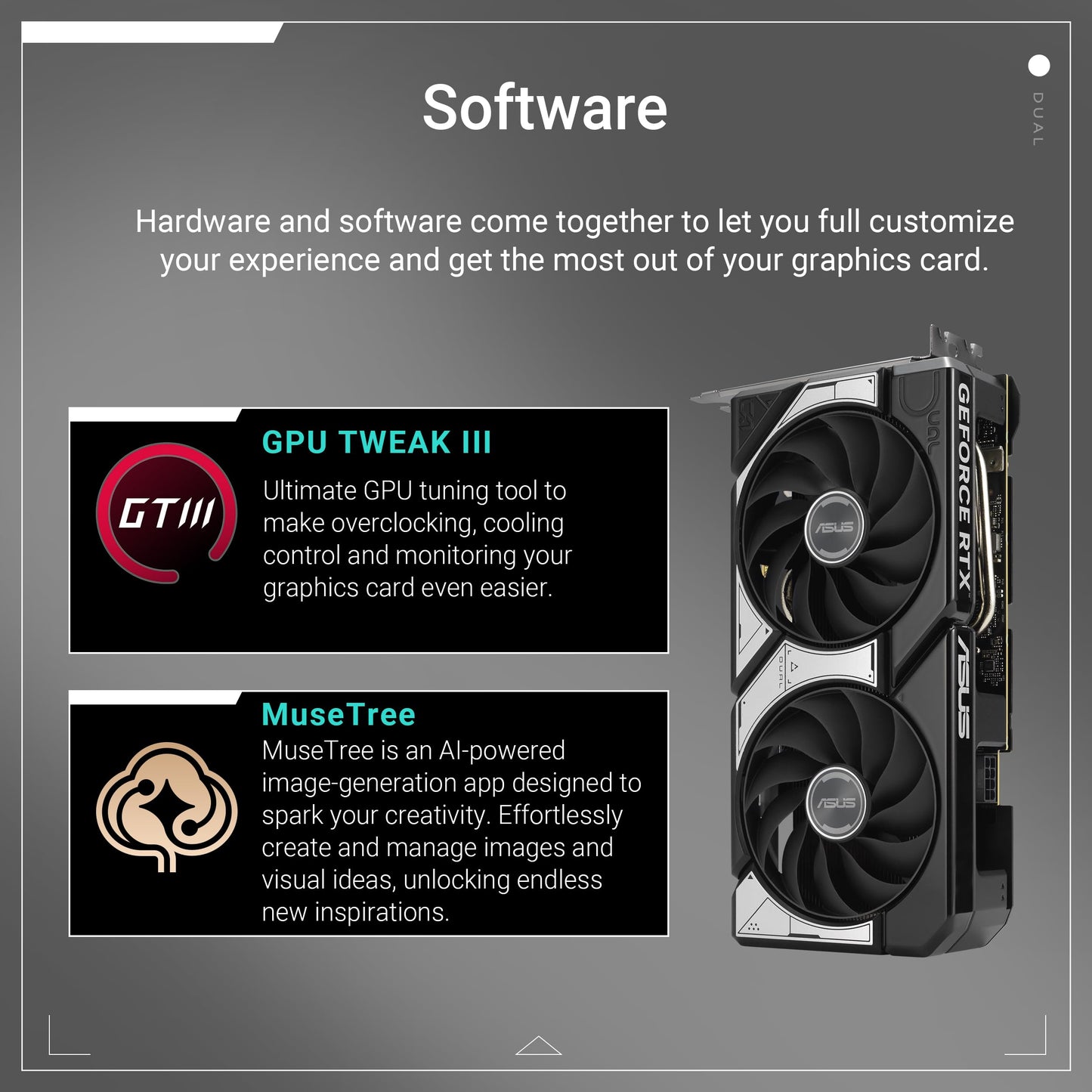 ASUS Dual GeForce RTX 5060 8GB GDDR7 OC Edition (PCIe 5.0, 8GB GDDR7, DLSS 4, HDMI 2.1b, DisplayPort 2.1b, 2.5-slot design, Axial-tech fan design, 0dB technology)