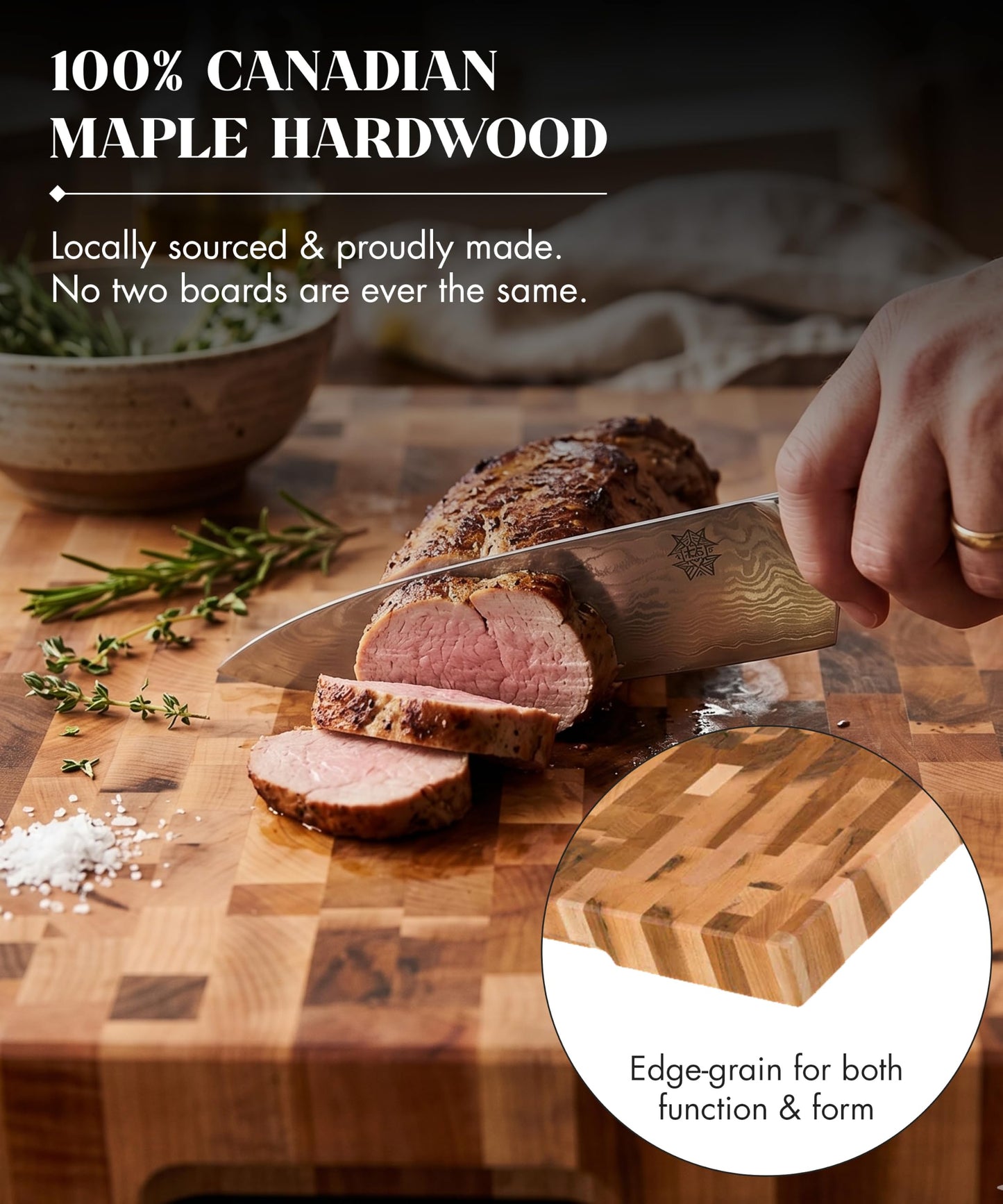 Labell Maple End-Grain Butcher Block with Juice Groove - Checkered Maple Wood Cutting Board Handcrafted in Canada - Thick Butcher Block for Meat, Cheese & Charcuterie - 12x16x1.25"