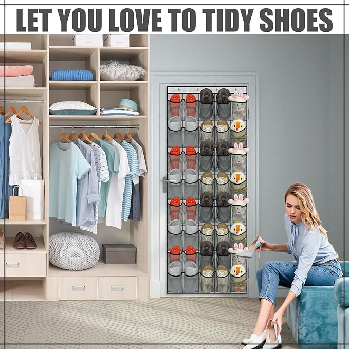 Windyun 40 Over The Door Shoe Organizer, Large Mesh Pocket Hanging Shoe Rack