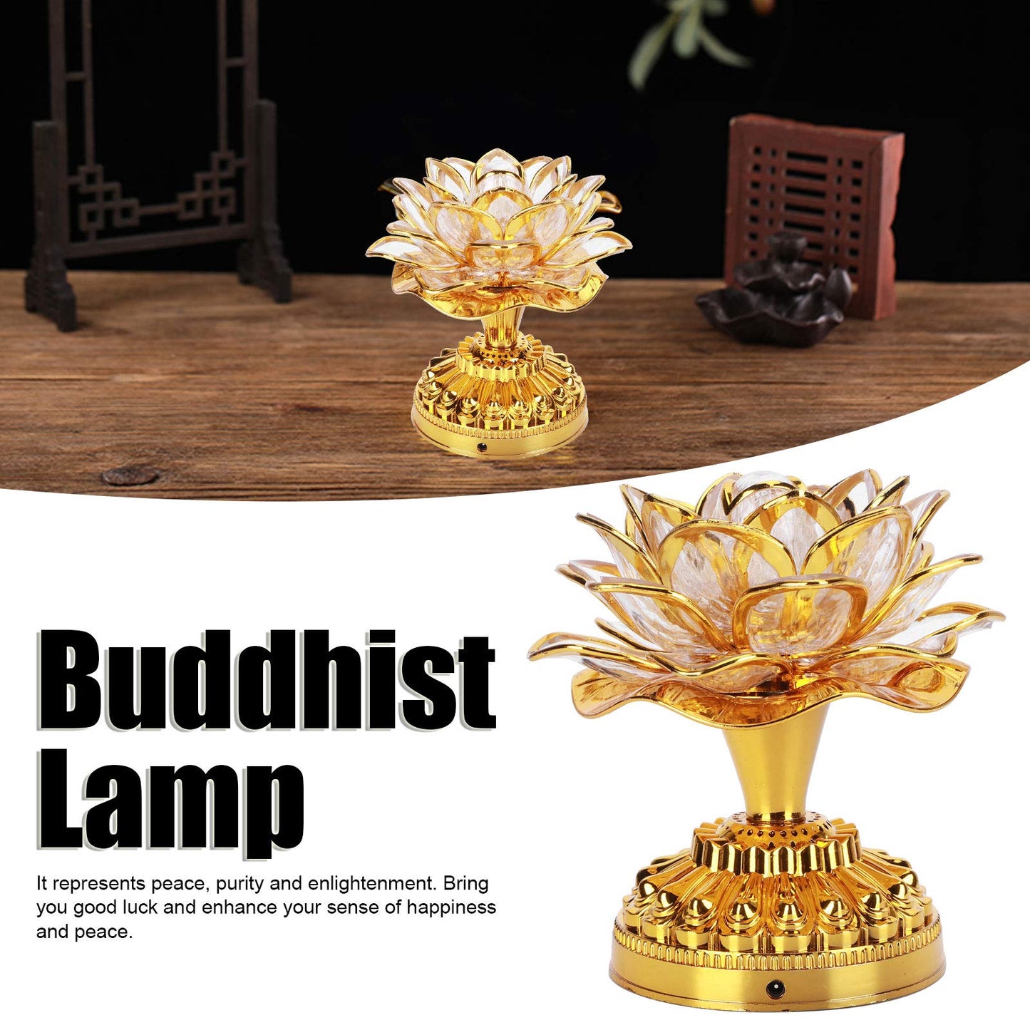 Zerodis Buddhist Lamp 7 Color LED Lotus Lamp with Automatic Color Shift Golden Buddha Night Light for Home Office Yoga Studio (Batteries Not Included)