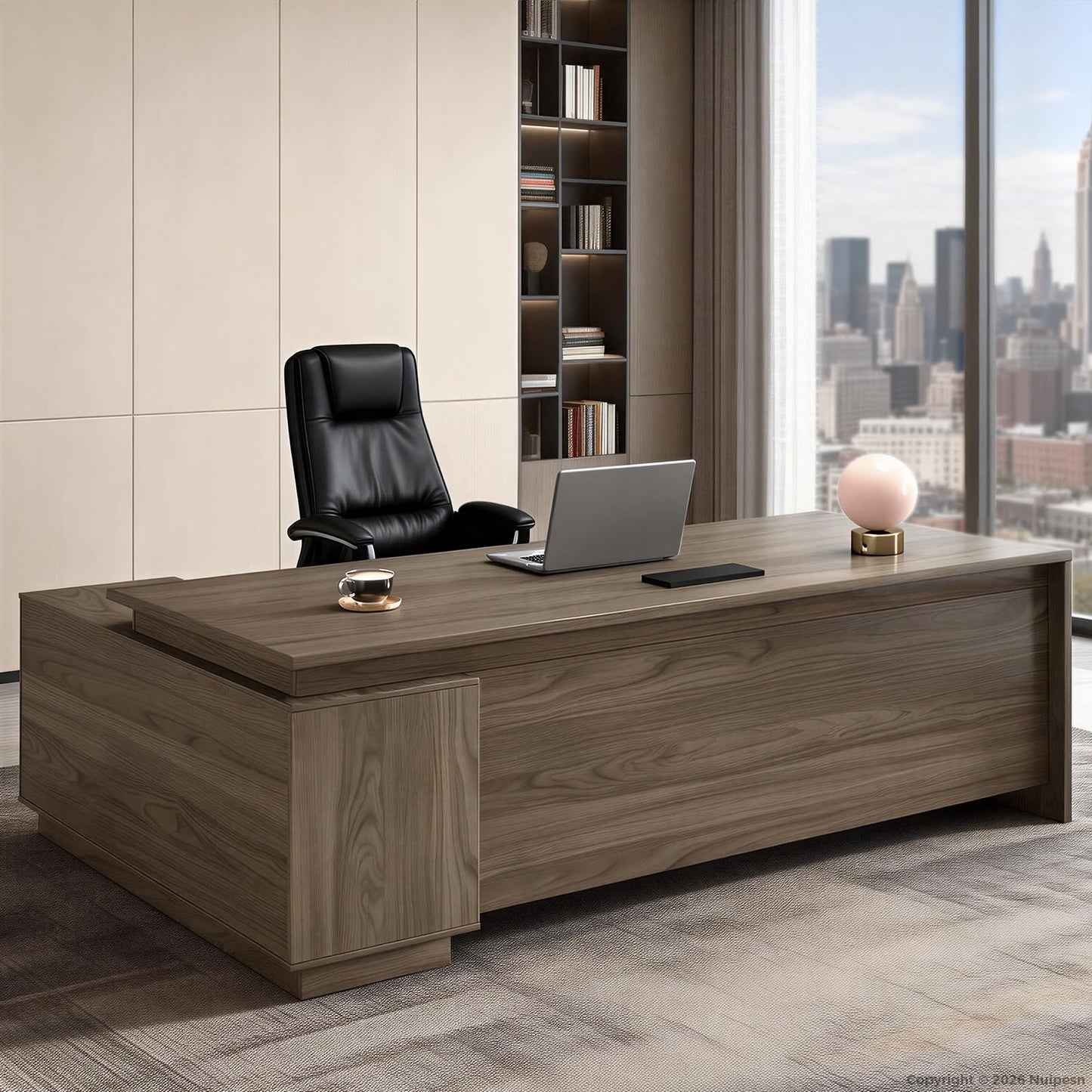 ZIMASYA 63" L Shaped Executive Desk with Locking Drawers - Modern Commercial Grade Business Office Furniture - Heavy Duty Wood Computer Workstation with Full Privacy Panel (Black Walnut)
