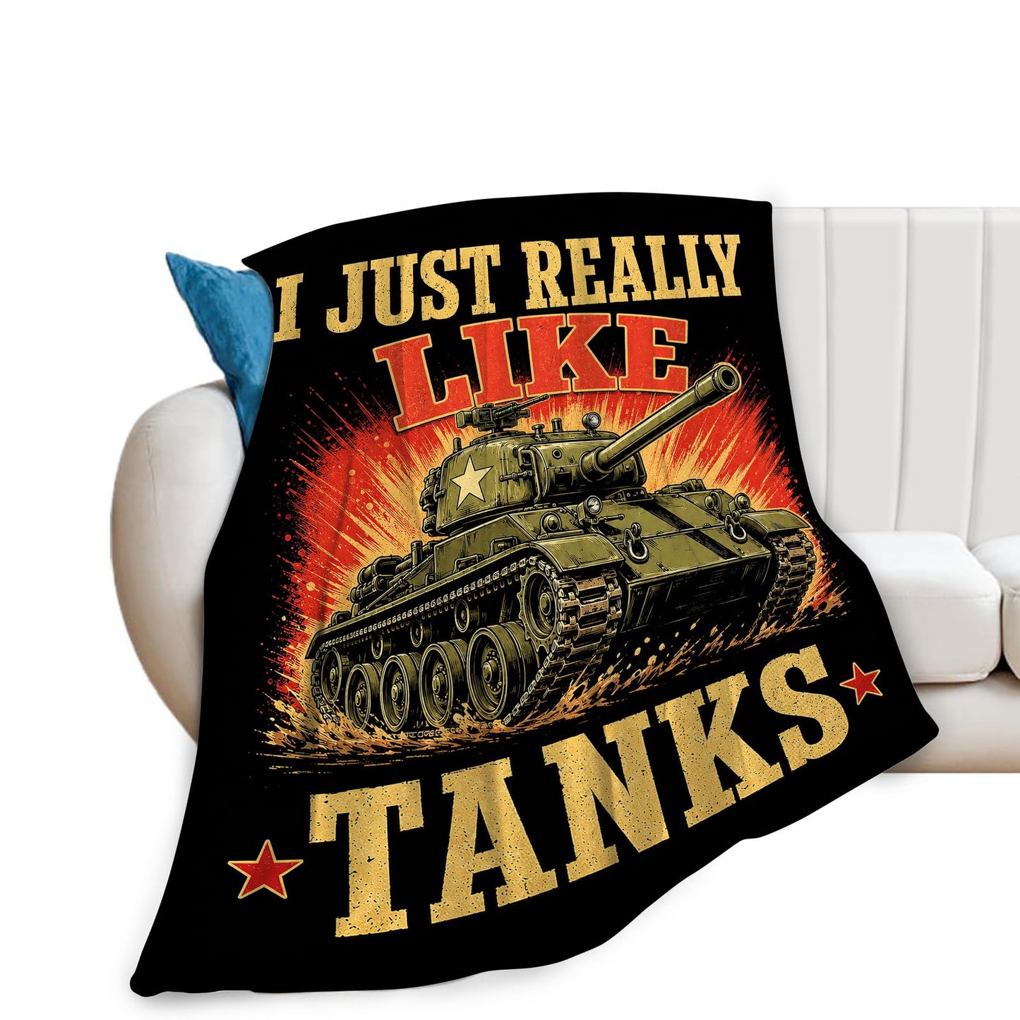 Tank Blanket Soft Fuzzy Fleece I Just Really Like Tanks Throw Blankets Decor Cozy Warm Plush Flannel Military Blanket Gifts For Boys Men Girls Kids Teens Adults Home Decor Stuff Sofa Couch Bed 50"X40"