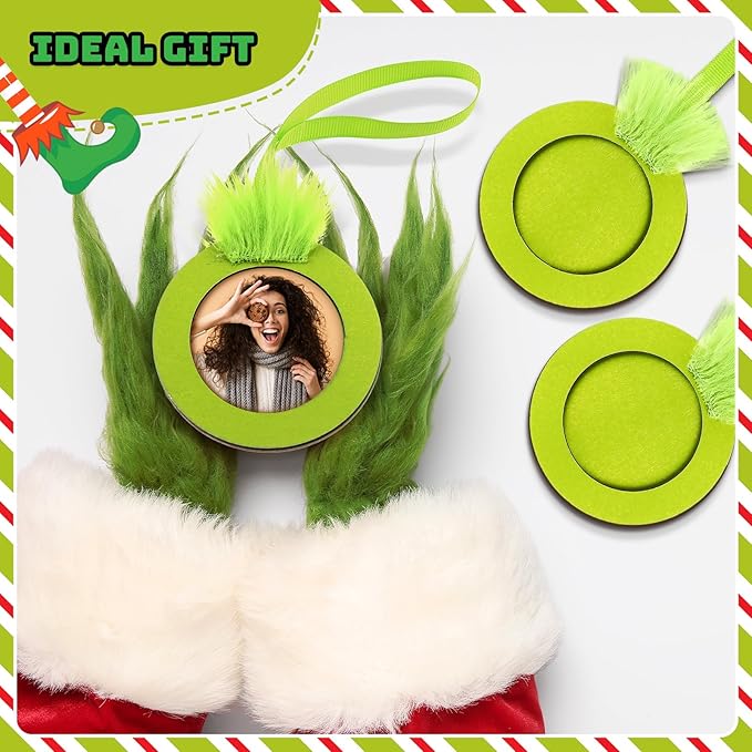 Blulu 24 Pack Lime Green Photo Frames Ornaments - Wooden Christmas Tree Decor for DIY Party Gifts