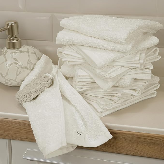 Tens Towels Pack of 60 Washcloths, 12 x 12 Inches, Lighter Weight, Quick to Dry