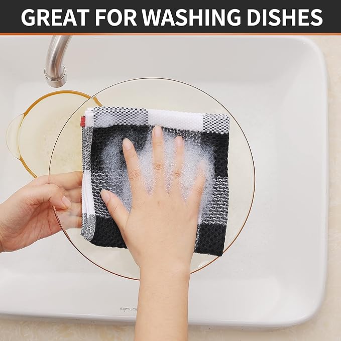 Homaxy 100% Cotton Waffle Weave Check Plaid Dish Cloths, 12 x 12 Inches