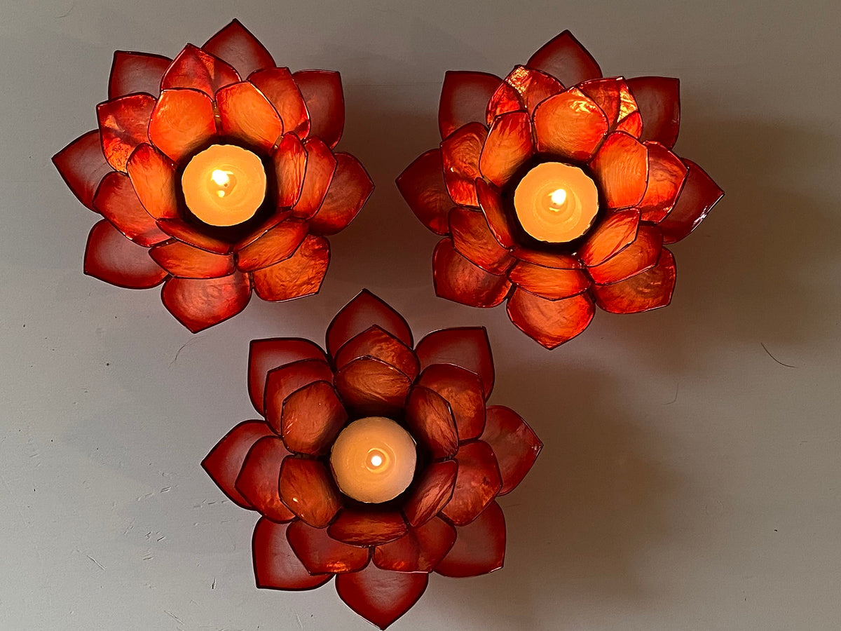 Om Gallery Capiz Shell Lotus Flower Decor Tealight Candle Holder for Serene Ambiance -Decorative Candle Holders for Meditation, and Relaxation, Horizon
