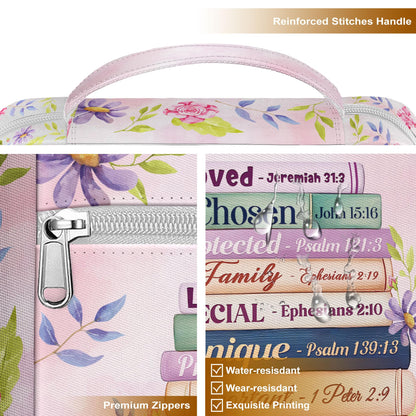 MYSMOR God Says I Am Bible Cover for Women, Floral Scripture Bible Case with Handle and Zipper Pocket, Christian Bible Bag for Girls and Ladies, Inspirational Gift for Church and Study Use