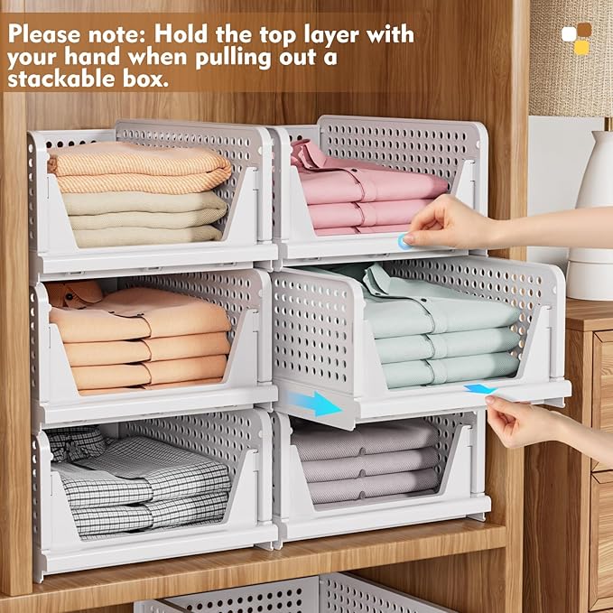 SNSLXH 5 Pack Stackable Closet Storage Basket, Space-Saving Clothes Storage