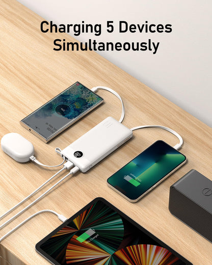 VEEKTOMX Portable Charger Built-in Cables,10000mAh Power Bank for iPhone,Fast Charge USB C Battery Pack Travel Essentials Powerbank Compatible with iPhone 17/16/15/14, Samsung S25/24, Android, etc