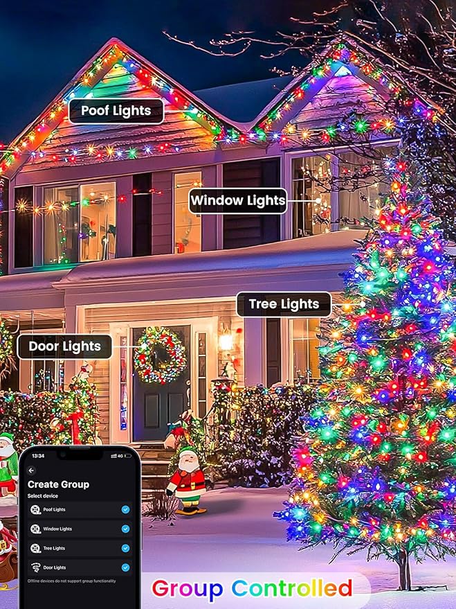 Smart Color Changing Christmas Lights with Remote & APP Control, 76FT 200LED Waterproof RGB Music Sync Holiday Twinkle Lights with Timer & Dimmable for Indoor Outdoor Wedding Party Christmas Decor