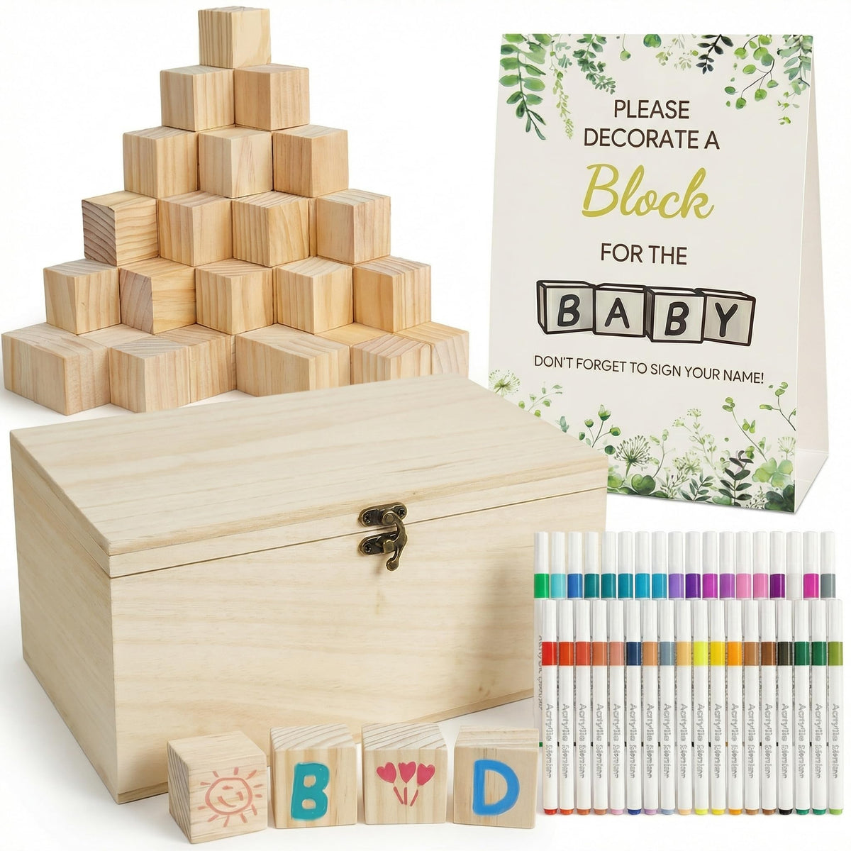 98 Pcs Baby Shower Games Sign Kit, Wooden Blocks to Decorate