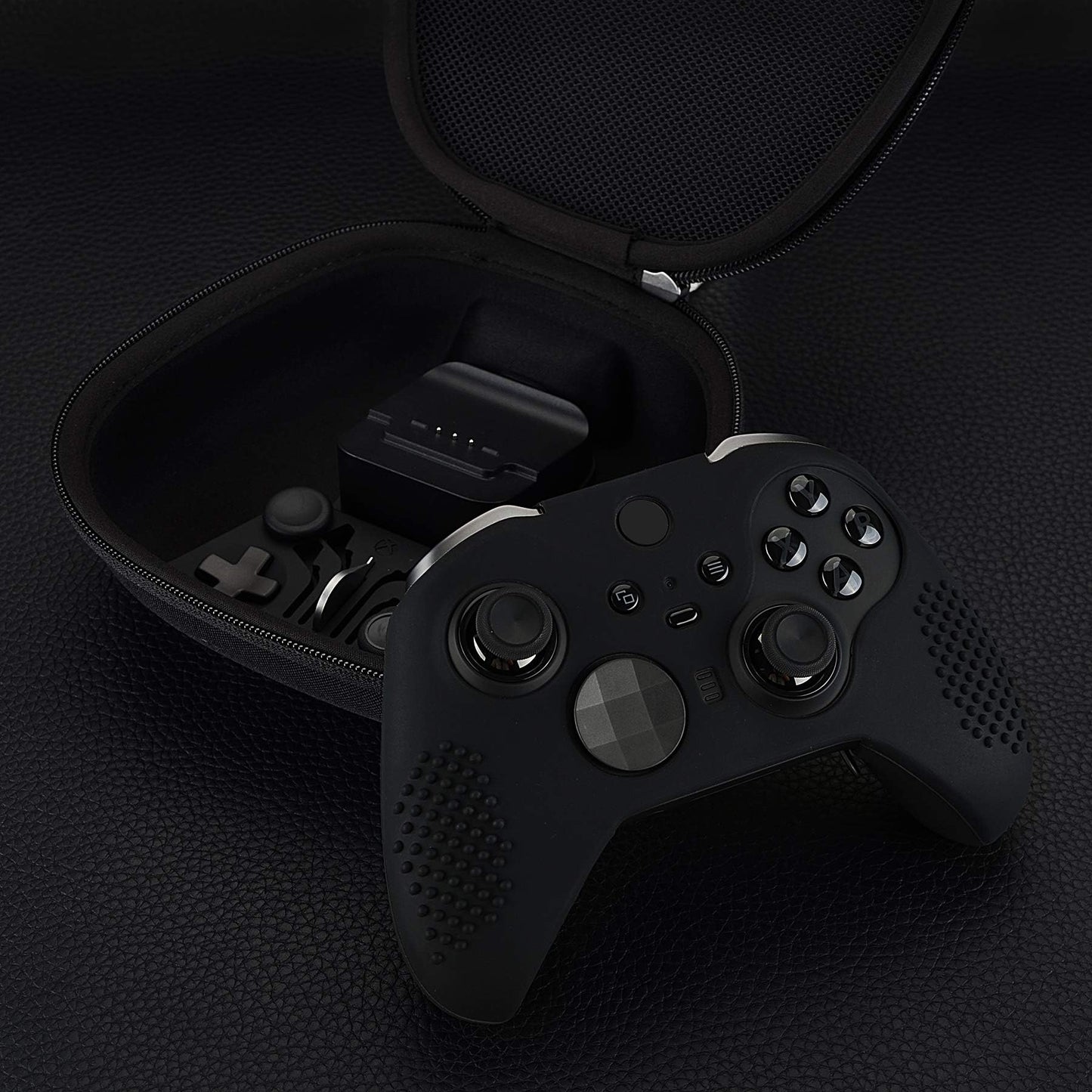 eXtremeRate PlayVital Black Soft Anti-Slip Silicone Cover Skins, Controller Protective Case for New Xbox One Elite Series 2, Xbox Elite 2 Core with Thumb Grips Analog Caps
