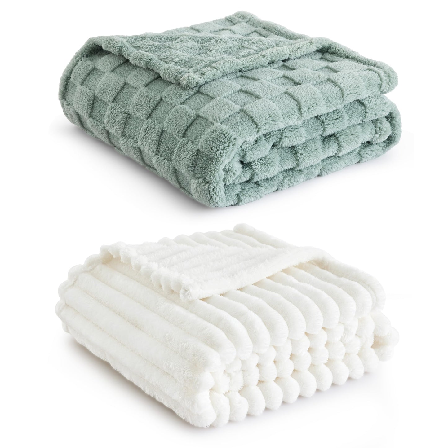 Bedsure Fleece Throw Blanket（White ＆ Green）