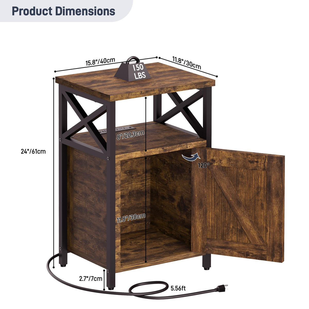 runjuly Wooden Nightstand with Lock, Bedside Table with Drawer, Bed Side Table with Charging Station, 3 USB & 2 Outlets, Night Stand with Storage Cabinet, End Table for Bedroom, Brown