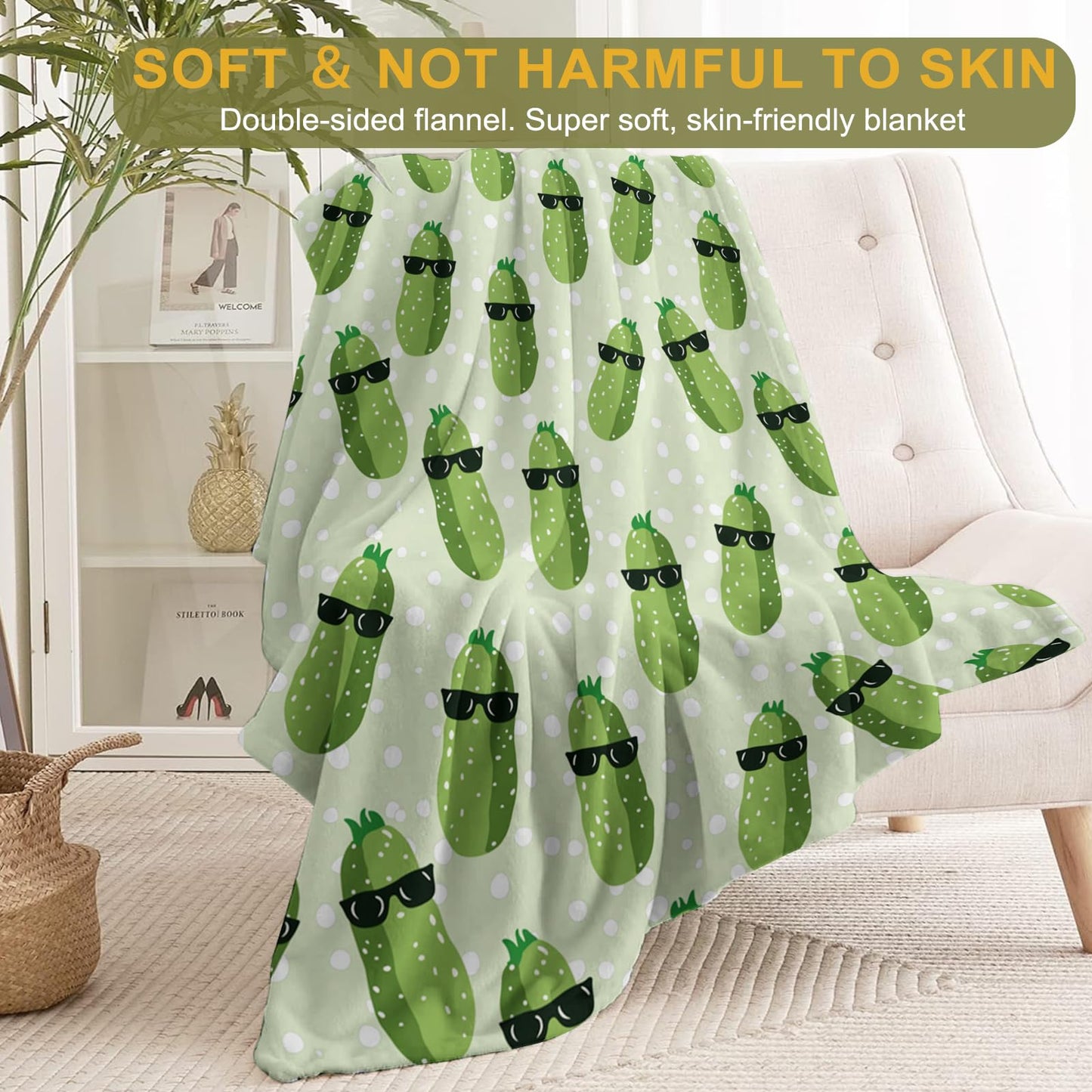 ainori Cool Cucumber Throw Blanket 50x60 in, Funny Sunglasses Cucumbers Blankets for Couch Bedroom Living Room Indoor Decor, Lightweight Soft Cozy Bedding Birthday Gift for Kids Boys Adults