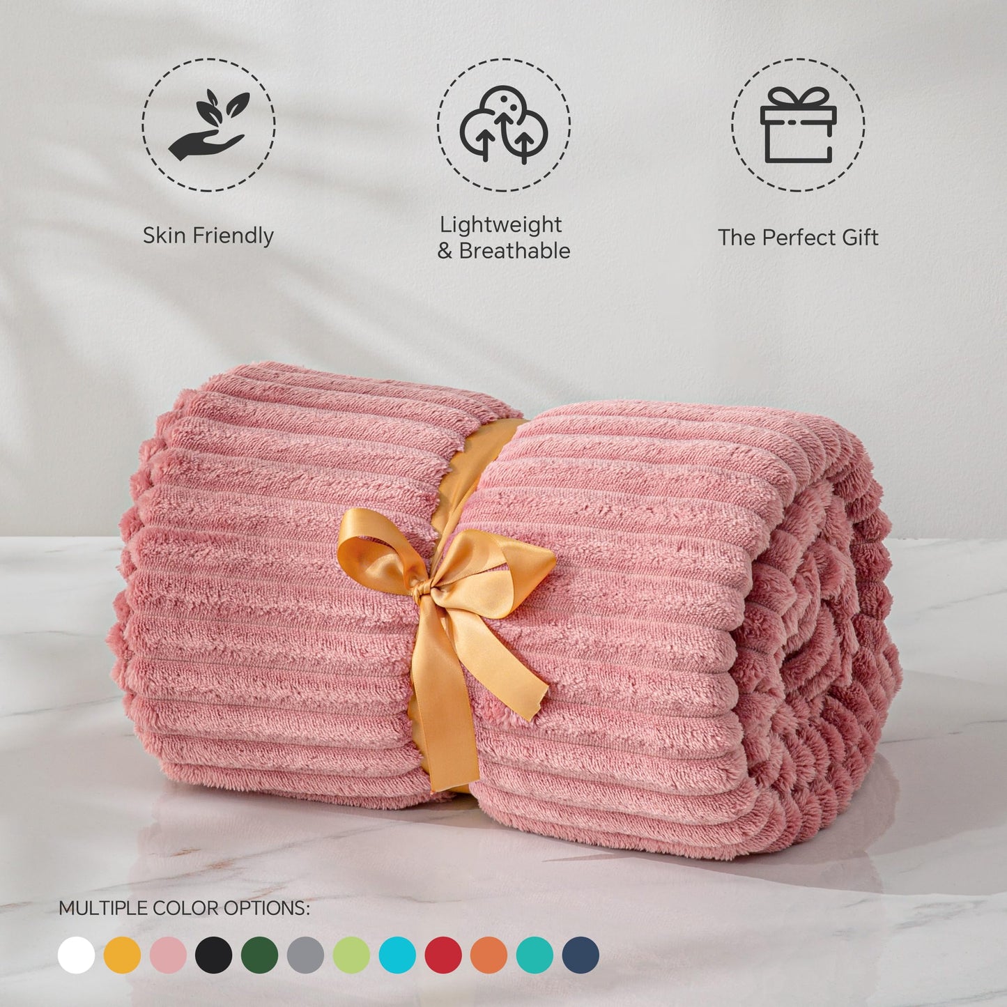 BEDELITE 2 Pieces Throw Blanket (Pink & Red, 50"x60"), Striped Fleece Blanket - Soft and Warm Decorative Fuzzy Blanket