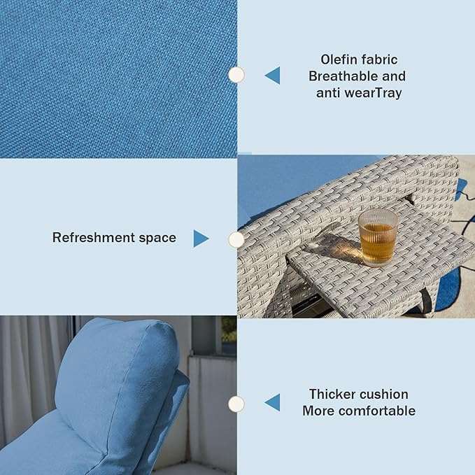 Outdoor Recliner Chairs Set of 2, Reclining Patio Chairs with Adjustable Back up to 150°Lay Flat and Extended Footrest, Wicker Recliner Chairs with Flip Table and Removable Olefin Cushion